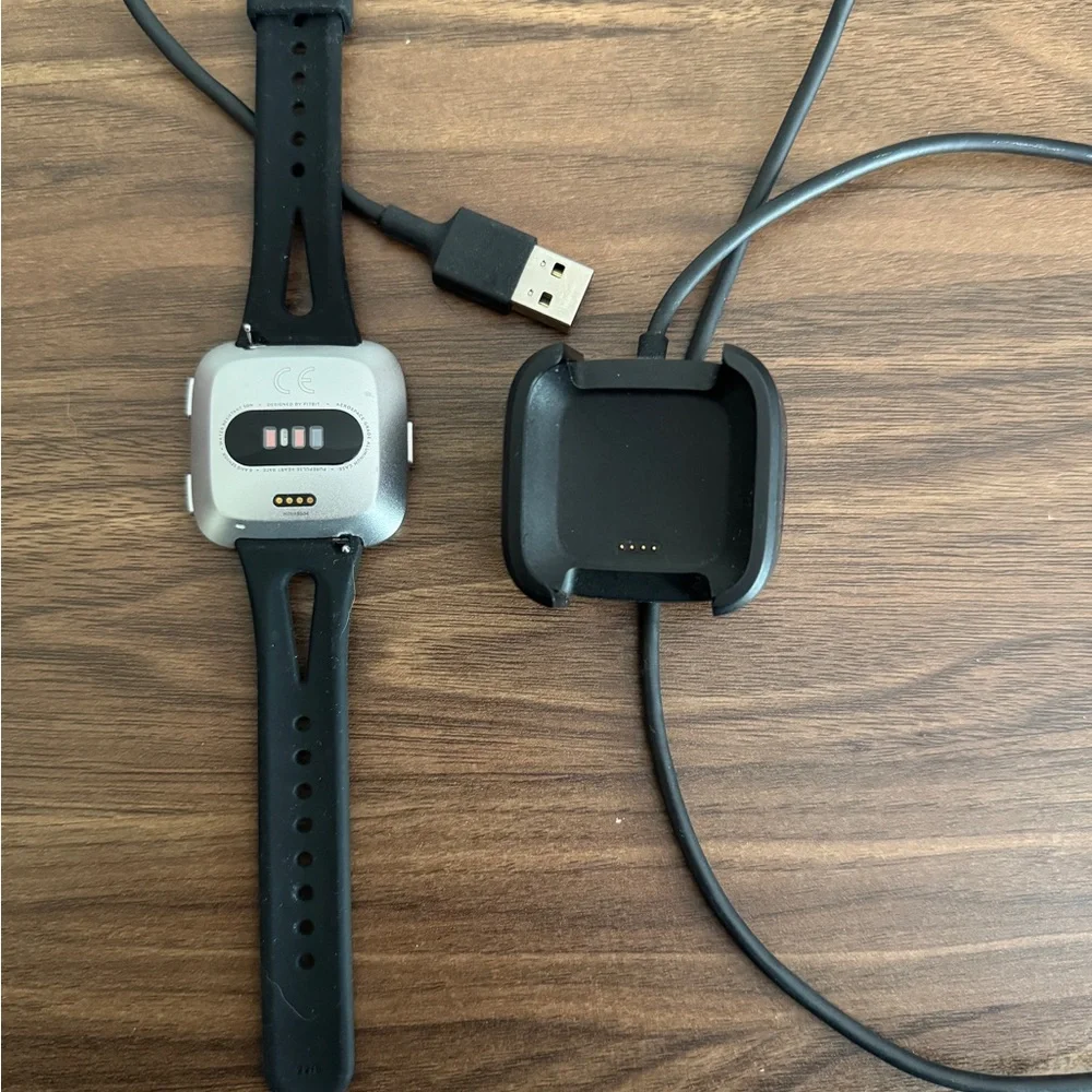 Fitbit Versa Black and Silver Smartwatch, Charger Included